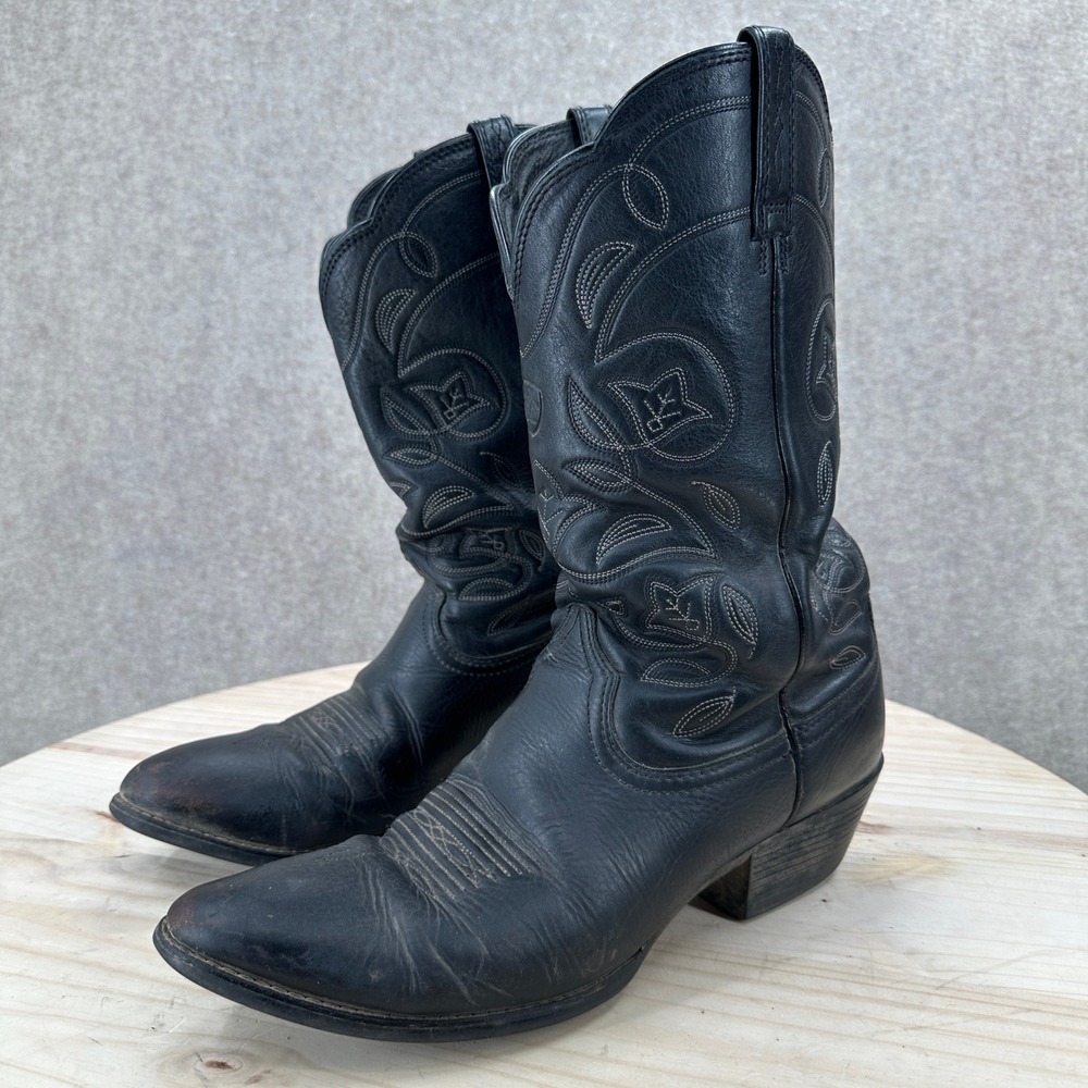 Ariat Heritage Western Black Leather Stitched Pointed Toe Cowboy Boots Womens 11
